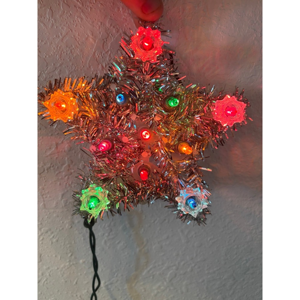 Vintage Lighted Foil Tinsel Star Christmas Tree Window Decor Retro Holiday